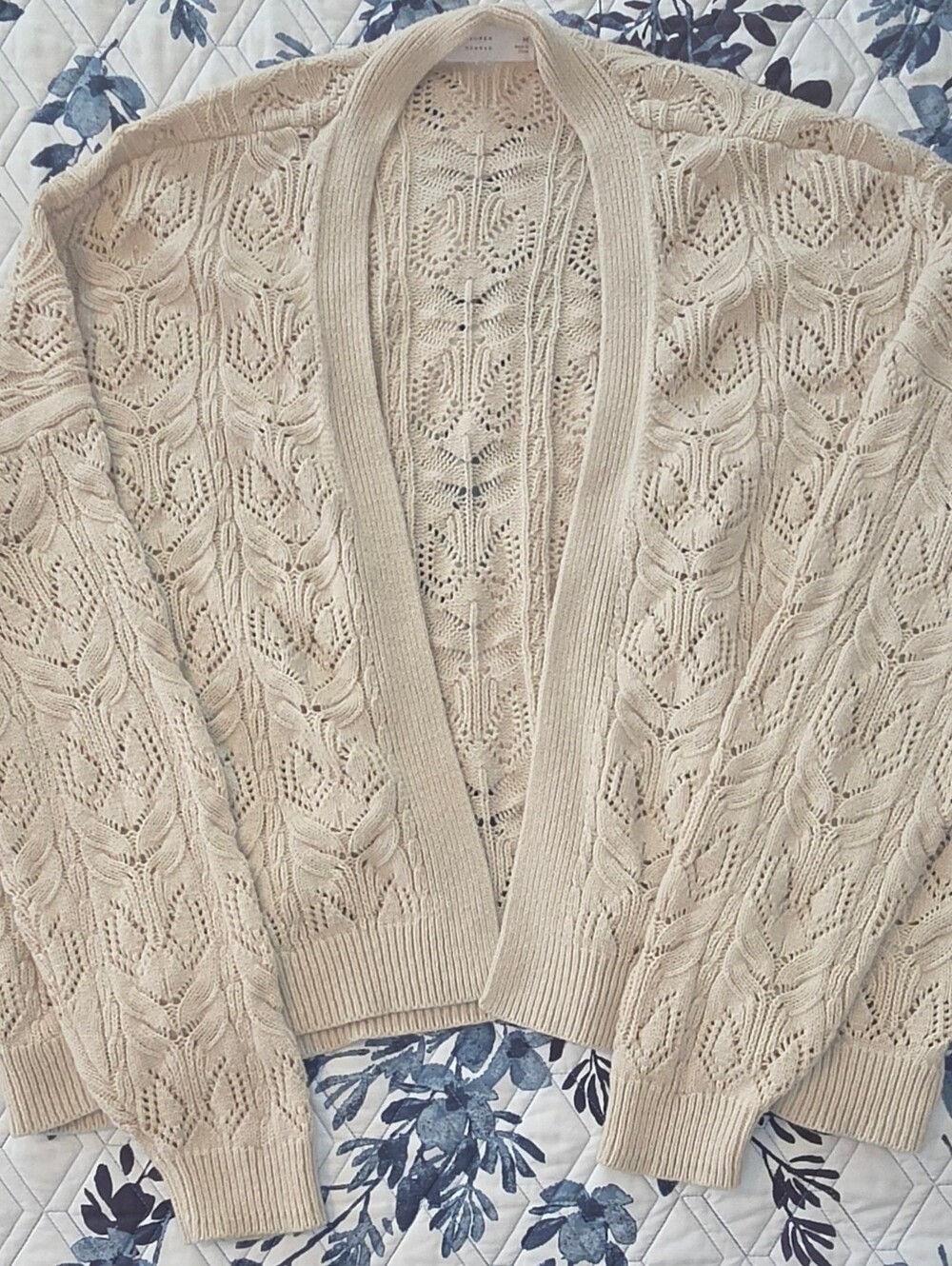 LC Lauren Conrad Open Knit Cable Cardigan Sweater Cream Size M Cottagecore - Picture 2 of 6